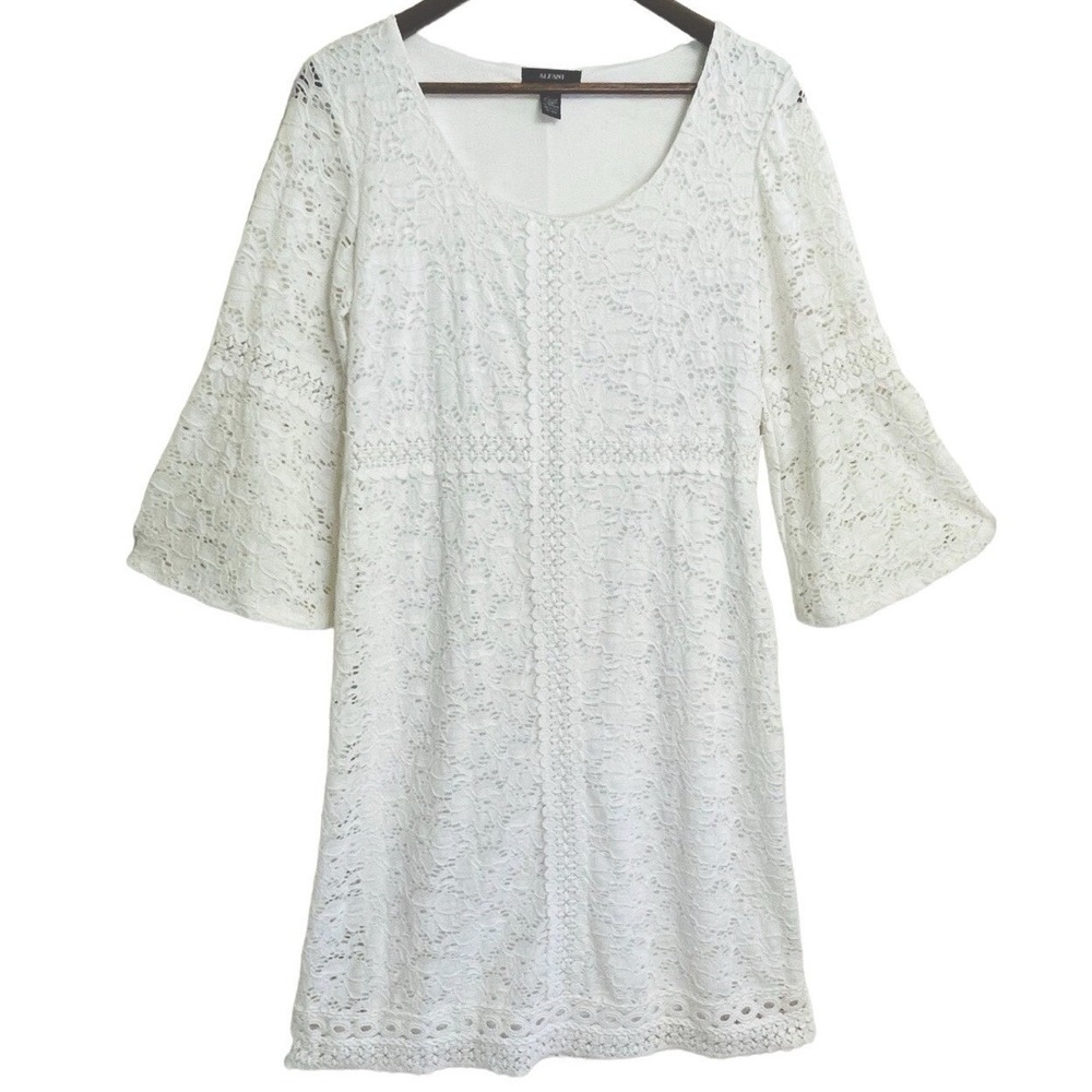 Alfani Lace Bell Sleeve Dress Womens Size M White